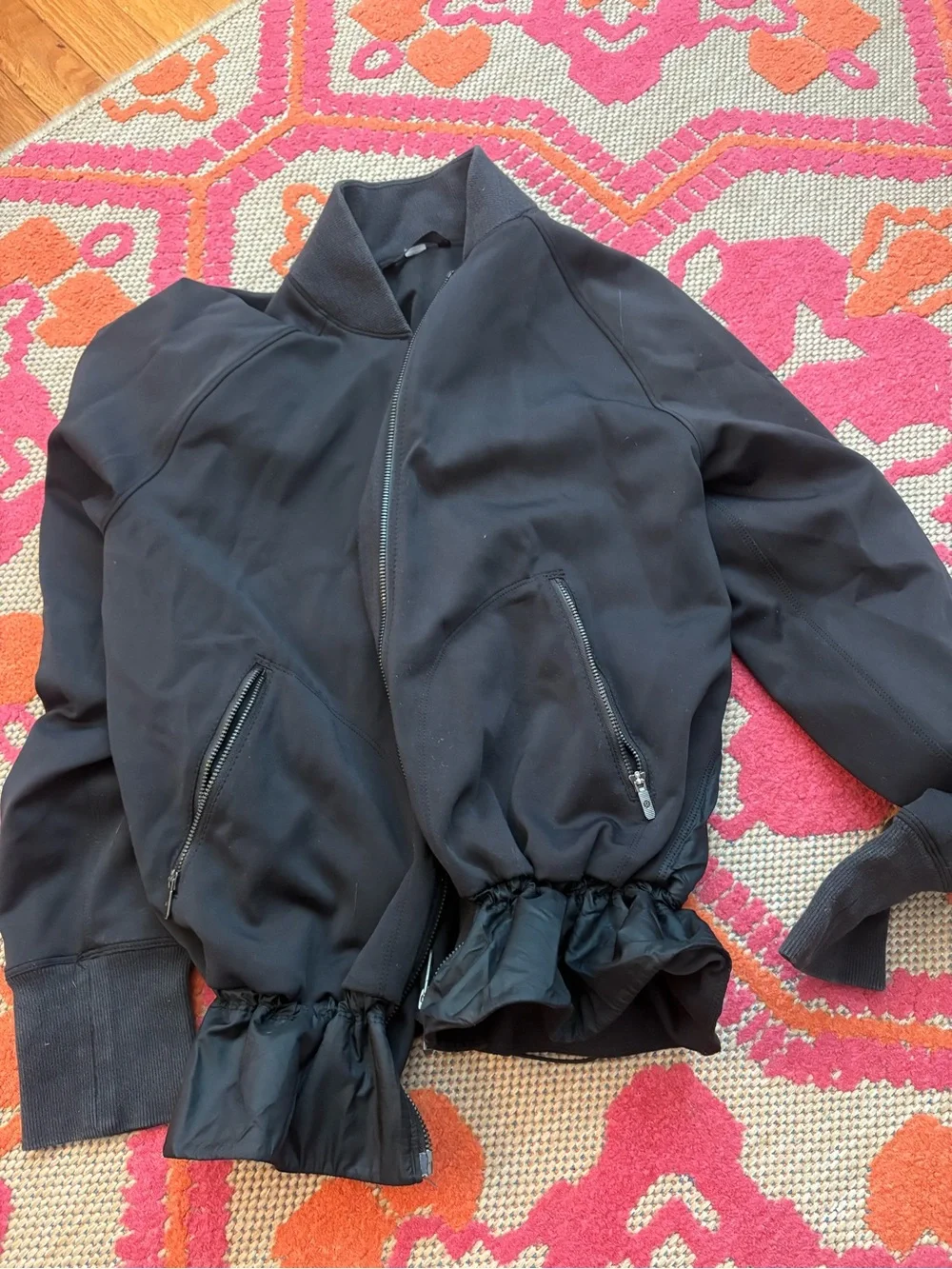 lululemon athletica Black Ruffle-Hem Bomber Jacket